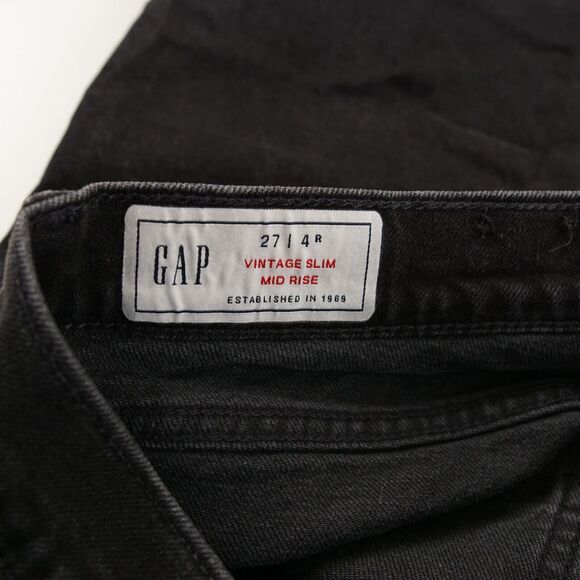 Gap Mid Rise Vintage Slim Raw Hem Black Rinse Jeans Womens Sz 27 - Picture 5 of 7
